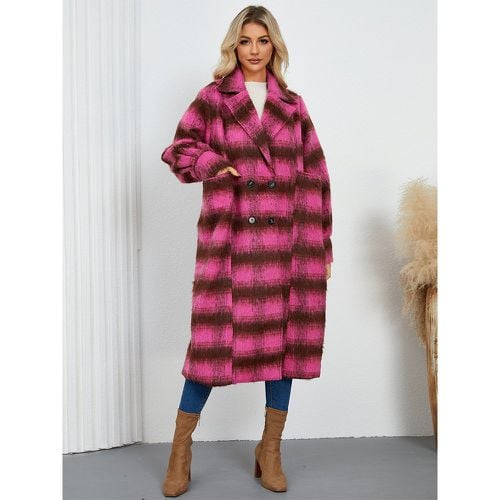 Winter Coats Turndown Collar Buttons Front Button Long Sleeves Plaid Outerwear - milanoo.com - Modalova