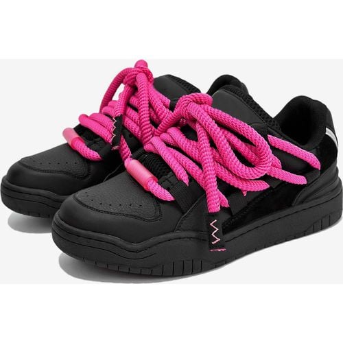 Black Women Skate Sneakers Round Toe Lace Up Casual Shoes - milanoo.com - Modalova