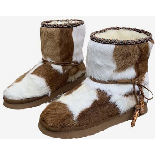 Horse Hair Ankle Boots Women's Round Toe Winter Snow Boots - milanoo.com - Modalova