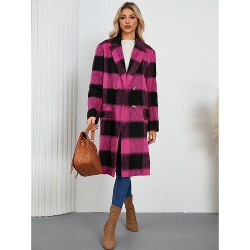 Winter Coats Apricot Turndown Collar Buttons Front Button Long Sleeves Plaid Outerwear - milanoo.com - Modalova