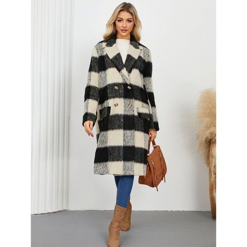 Winter Coats Turndown Collar Buttons Front Button Long Sleeves Plaid Outerwear - milanoo.com - Modalova