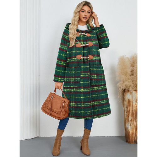 Winter Coats Hooded Buttons Front Button Long Sleeves Plaid Outerwear - milanoo.com - Modalova