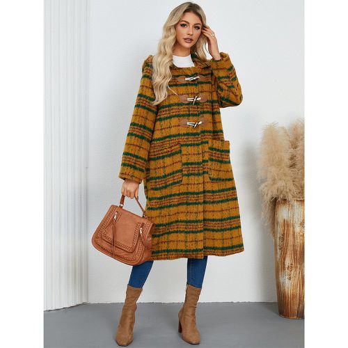 Winter Coats Green Hooded Buttons Front Button Long Sleeves Plaid Outerwear - milanoo.com - Modalova