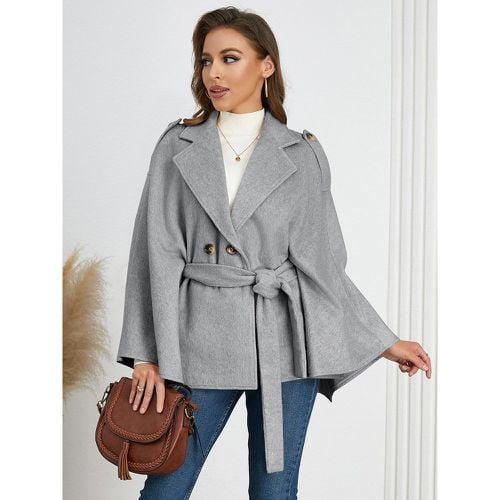 Women Poncho Turndown Collar Apricot Cape - milanoo.com - Modalova