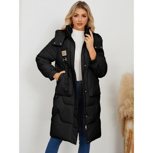 Puffer Coats Apricot Stand Collar Buttons Lace-up Long Sleeves Outerwear - milanoo.com - Modalova