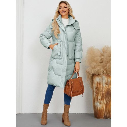 Puffer Coats Apricot Stand Collar Buttons Lace-up Long Sleeves Outerwear - milanoo.com - Modalova