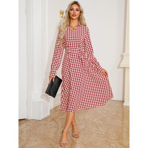 Party Dresses V-Neck Lace Up Long Sleeves Plaid Semi Formal Dress - milanoo.com - Modalova