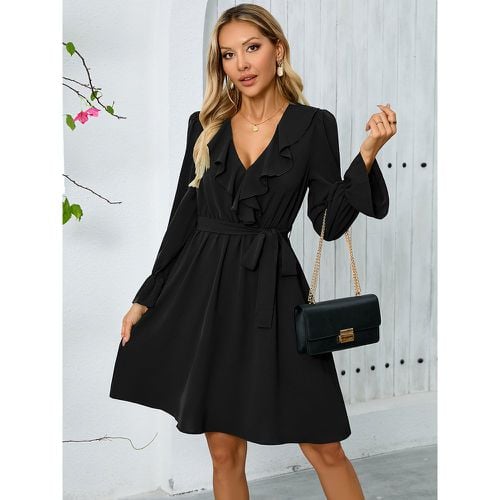 Party Dresses Red V-Neck Ruffles Long Sleeves Semi Formal Dress - milanoo.com - Modalova