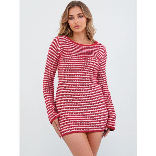 Women's Knitted Dress Elegant Stripes Jewel Neck Long Sleeves Polyester - milanoo.com - Modalova