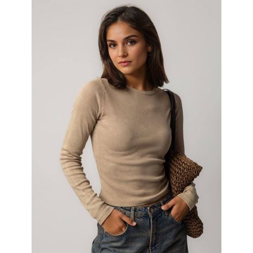 Long Sleeves Tees Jewel Neck Polyester Women Tee Shirt - milanoo.com - Modalova