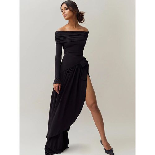 Party Dresses Bateau Neck Split Front Long Sleeves Asymmetrical Semi Formal Dress - milanoo.com - Modalova