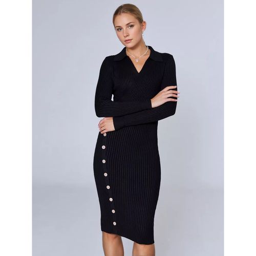 Knitted Dress Charming Buttons Polyester Long Sleeves V-Neck - milanoo.com - Modalova