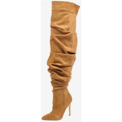 Suede Over The Knee Boots Black Pointed Toe Slouch High Heel Thigh High Boots - milanoo.com - Modalova