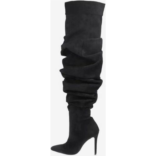 Suede Over The Knee Boots Pointed Toe Slouch High Heel Thigh High Boots - milanoo.com - Modalova