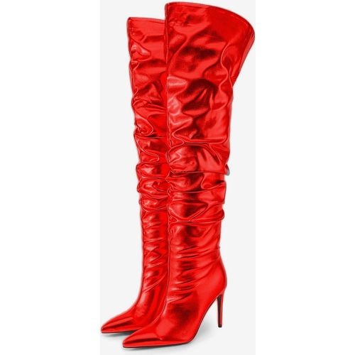 Over The Knee Boots Metallic Women's Slouch Thigh High Boots - milanoo.com - Modalova