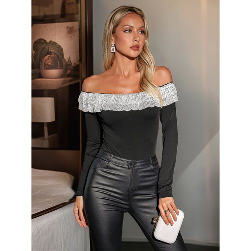 Long Sleeves Bodysuit Ruffles Backless Layered Bateau Neck Chic Polyester Women Top - milanoo.com - Modalova