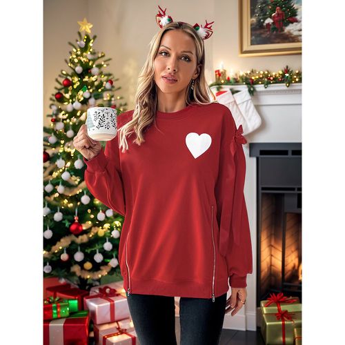 Pullovers For Women Bows Christmas Pattern Jewel Neck Long Sleeves Layered Polyester Sweaters - milanoo.com - Modalova