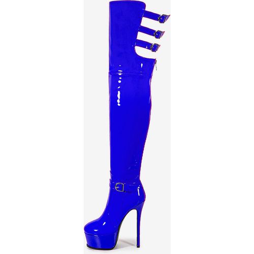 Women Sexy Boots Platform Pointed Toe Buckle Detail High Heel Over The Knee Boots - milanoo.com - Modalova