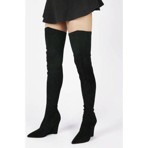 Suede Over The Knee Boots Blue Pointed Toe Wedge Heel Thigh High Boots - milanoo.com - Modalova