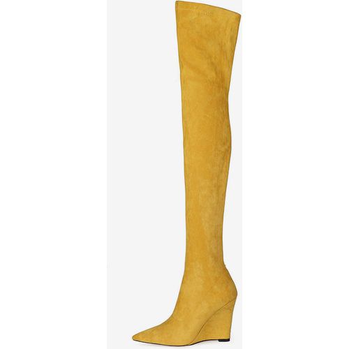 Suede Over The Knee Boots Blue Pointed Toe Wedge Heel Thigh High Boots - milanoo.com - Modalova