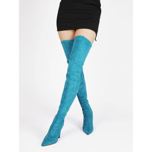 Suede Over The Knee Boots Blue Pointed Toe Wedge Heel Thigh High Boots - milanoo.com - Modalova