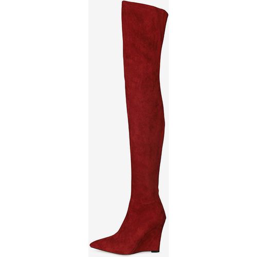 Suede Over The Knee Boots Blue Pointed Toe Wedge Heel Thigh High Boots - milanoo.com - Modalova