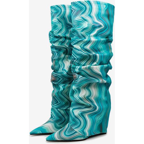 Slouch Knee High Boots Women's Artwork Foldover Wedge Knee Length Boots - milanoo.com - Modalova