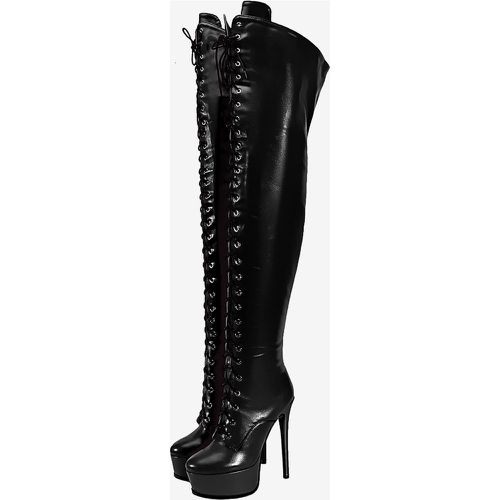 Lace Up Boots Over The Knee Platform High Heel Thigh High Boots - milanoo.com - Modalova