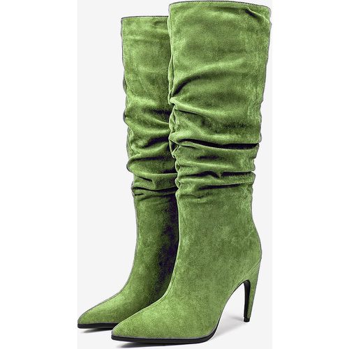 High Heel Knee High Boots Suede Upper Pointed Toe Designed Heel Slouch Boots - milanoo.com - Modalova