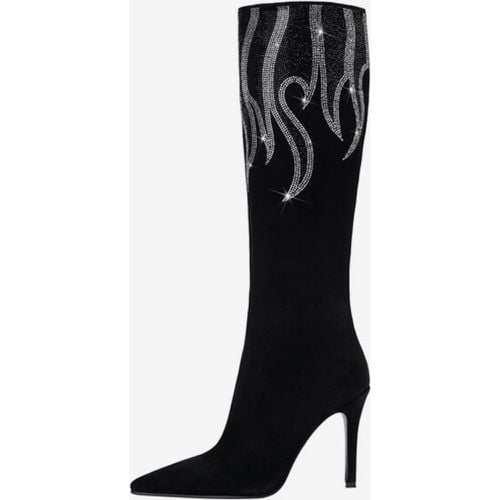 Knee High Boots Women's Pointed Toe Rhinestones High Heel Party Boots - milanoo.com - Modalova