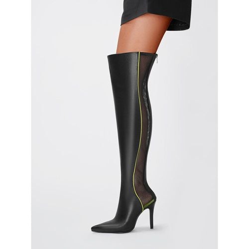 Over The Knee Boots Patchwork Mesh Pointed Toe High Heel Thigh High Boots - milanoo.com - Modalova