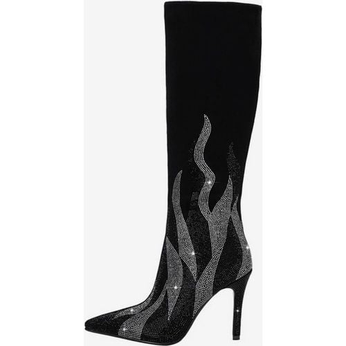 Suede Knee Boots Women's Patchwork Rhinestones High Heel Party Boots - milanoo.com - Modalova