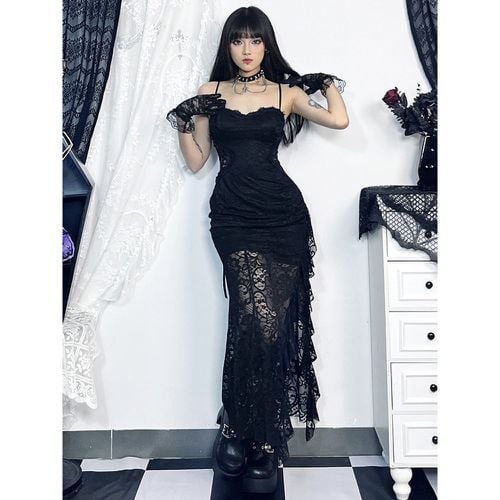 Women's Gothic Clothing Ruffles Lace Gothic Polyester Tunic Retro Costumes - milanoo.com - Modalova