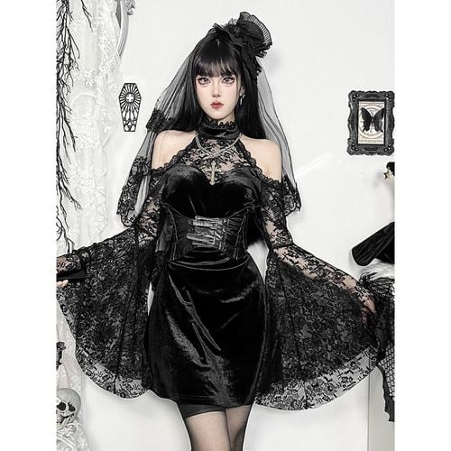 Women's Gothic Clothing Lace Ruffles Gothic Polyester Tunic Retro Costumes - milanoo.com - Modalova