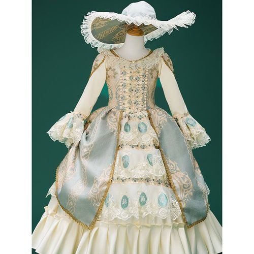 Retro Costumes Pearls Polyester Marie Antoinette Costume Floral Print Hat Girl's Retro Tunic Vintage Clothing - milanoo.com - Modalova