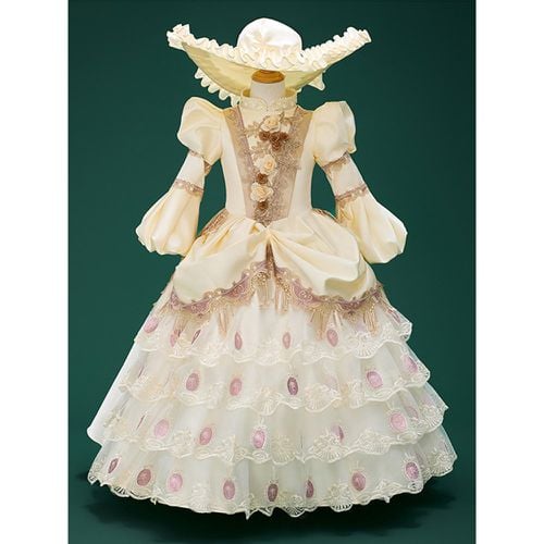 Retro Costumes Girl's Floral Print Lace Flowers Polyester Tunic Marie Antoinette Costume Dress Hat Euro-Style - milanoo.com - Modalova