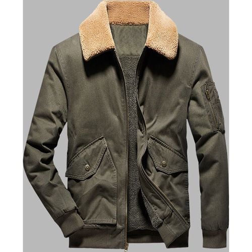 Men's Fleece Thickened Warm Jacket Military Trucker Jacket with Multi Pockets - milanoo.com - Modalova