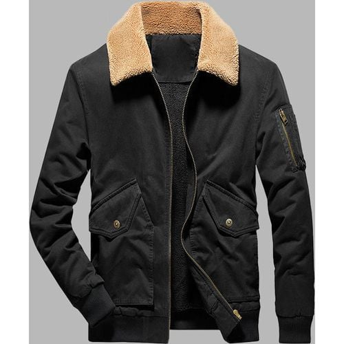 Men's Fleece Thickened Warm Jacket Military Trucker Jacket with Multi Pockets - milanoo.com - Modalova