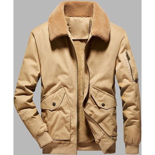 Men's Fleece Thickened Warm Jacket Military Trucker Jacket with Multi Pockets - milanoo.com - Modalova