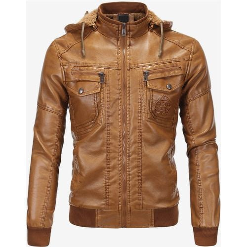 Men's Leather Jacket Motorcycle Casual Stand Collar Windbreaker with Zipper Pockets - milanoo.com - Modalova