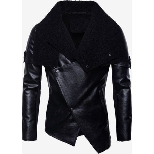 Men's Leather Jacket Irregular Faux Fur Collar Motorcycle Pu Leather Jacket - milanoo.com - Modalova