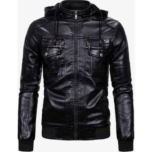 Men's Leather Jacket Motorcycle Casual Stand Collar Windbreaker with Zipper Pockets - milanoo.com - Modalova