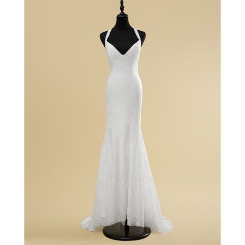 Wedding Dress V-Neck Sleeveless Natural Waist Cut Out With Train Bridal Mermaid Dress - milanoo.com - Modalova