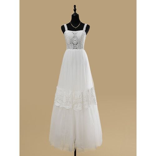 Boho Wedding Dress Lace Cut Out A-Line Floor-Length Natural Waist Zipper Sleeveless Designed Neckline Ivory - milanoo.com - Modalova