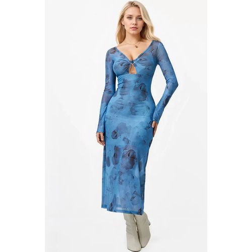 Sheer Long Dress Print V-Neck Elegant Long Sleeves Sexy Bodycon Dress For Women 2025 - milanoo.com - Modalova