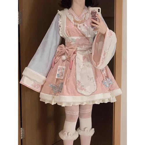 Chinese Style Lolita Dress Ruffles Long Sleeves Polyester Chinese Style Floral Print Chinese Style Lolita - milanoo.com - Modalova