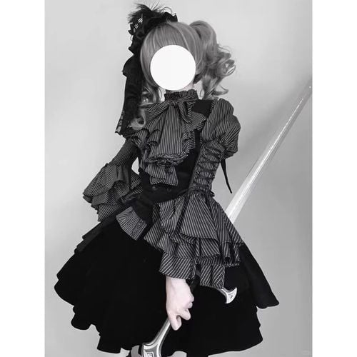 Gothic Lolita Outfits Stripes Ruffles Long Sleeves Blouse Skirt - milanoo.com - Modalova