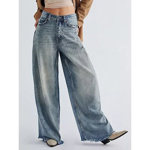 Straight Jeans For Women Relaxed Fit Bohemian-Inspired Blue Denim Trousers 2025 - milanoo.com - Modalova