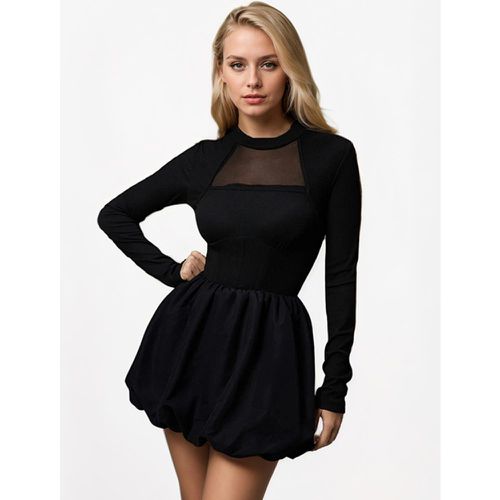 A-line Dress With Bubble Hem Mock Neck Long Sleeves Sheer Birthday Party Short Dress For Women 2025 - milanoo.com - Modalova