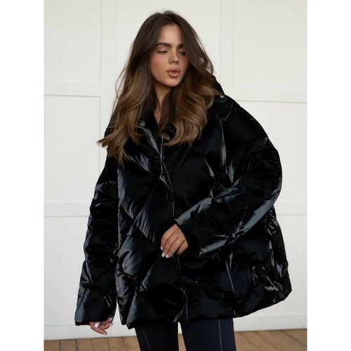 Pink Quilted Puffer Jacket Turndown Collar Oversized Zipper Casual Winter Outerwear For Women 2025 - milanoo.com - Modalova